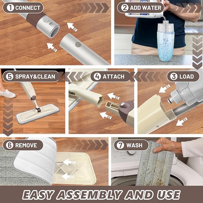 HOMTOYOU Wet Mop for Floor Cleaning: Microfiber Spray Mop with 4 Washable Pads for Cleaning Home Kitchen Multi-Surface Floors - 1Pcs 400+ML Refillable Bottle