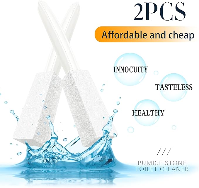 2 Pack Toilet Cleaner Hard Water Build up Remover with Ergonomic Handle, Pumice Stone Cleanning Tool Stain Hard Water Ring Cleaner for Toilet, Pool, Bathroom, Sink