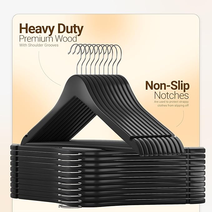 Utopia Home Premium Wooden Hangers 30 Pack - Durable & Slim Coat Hanger - Suit Hanger with 360-Degree Rotatable Hook - Wood Hangers with Shoulder Grooves (Black)