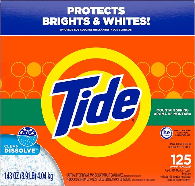 Tide Powder Laundry Detergent, Mountain Spring Scent, 125 Loads, 143 oz