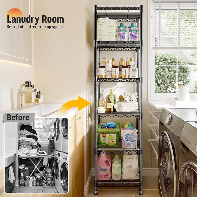 DurayLoly 6 Wire Shelving Metal Shelves Storage Rack:Adjustable Storage Shelves Standing Shelf Units and Narrow Shelf for Laundry Bathroom Kitchen Pantry Closet Office 15.8" w*11.8" D*63" H