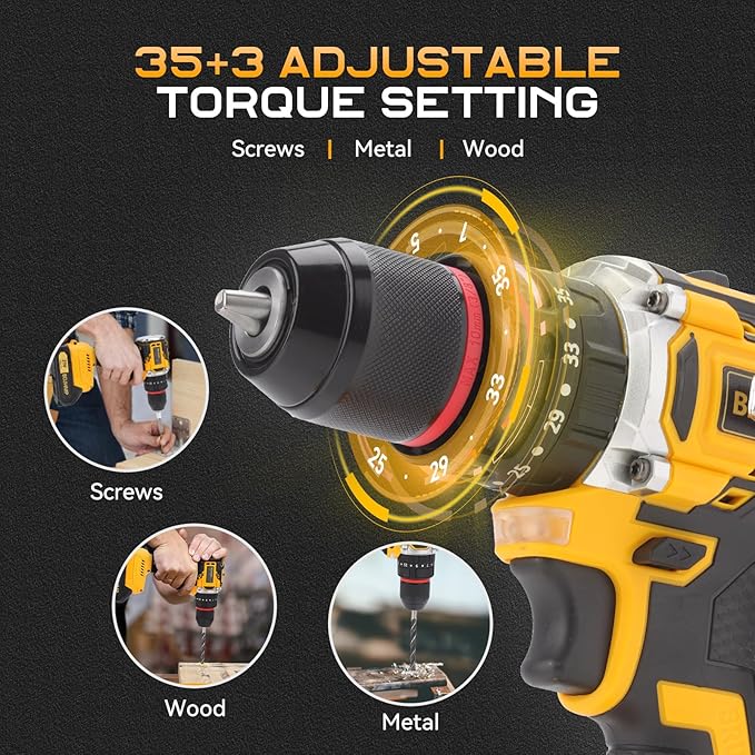 3/8" Brushless Compact Drill Tool Set, 85N.m 21V Cordless Drill Box with 2 * 2000mAh Battery, 782 In-lb Tool Set,DIY Hand Tool Kits for Daily Home Repair