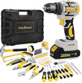 119 Pcs Cordless Drill Tool Kit Set; 20V Brushless Power Drill with 2.0Ah Battery, 10mm 3/8" Keyless Chuck, 60N.M & 21+1 Torque Setting Power Tool Set for DIY Garden House Office Repai