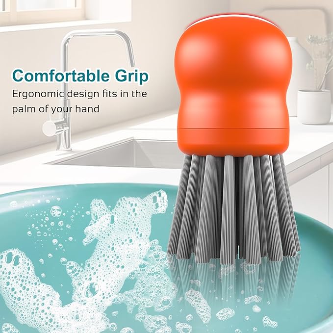 Mini Dish Brush for Cleaning Chicken Shredder, Palm Brush Dish Scrubber with Ergonomic Grip, Kitchen Brush for Washing Dishes, Pans, Pots, Sink (1, Orange)