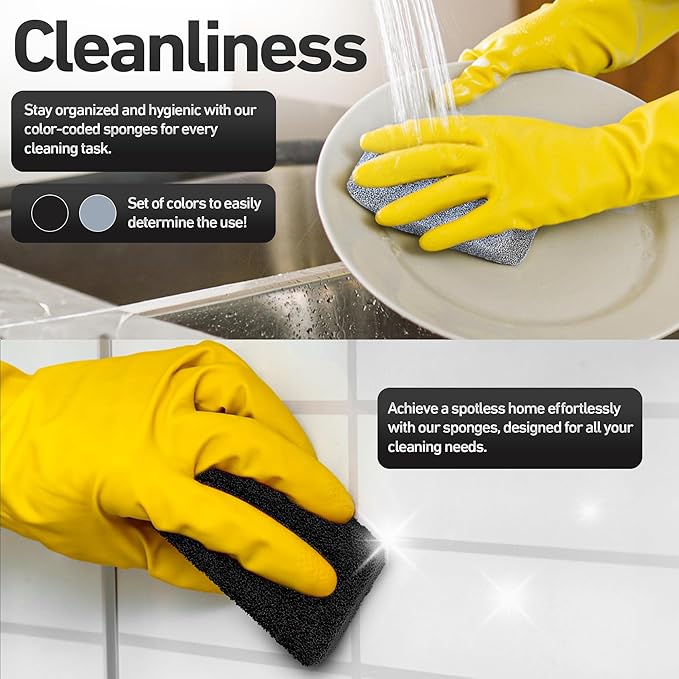 6-Pack Silicone Kitchen Scrubbing Sponges, Heavy-Duty, Non-Scratch Kitchen Sponges | Reusable, Odor-Free, Multipurpose Cleaning Sponge for Kitchen, Bathroom, Dishes, Non-Stick Cookware, Countertops