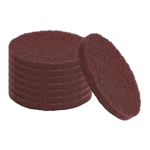 uxcell 8Pcs Scrubber Scouring Pad, 4 Inch 800 Grits Drill Power Brush Hoop and Loop Scrub Pads Discs Polishing Pad for Household Furniture Automotive Cleaning, Dark Red