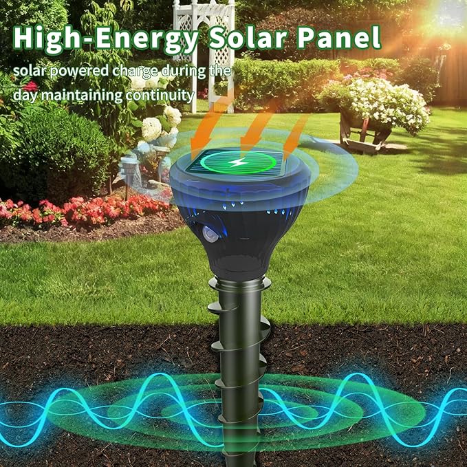 4 Pack Mole Repellent Solar Powered,Gopher Repellents,Solar Powered Waterproof Vole Repellent, Flash&Vibration is Suitable for Lawn, Courtyard and Outdoor Mole Deterrent for Yard