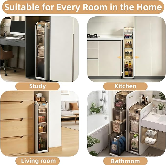 Slim Bathroom Storage Cabinet with Drawers,Narrow Bathroom Storage Cabinet,Mobile and Installation-Free,Perfect for Small Space Bathroom,Living Room,Kitchen,Toilet (A-3Tiers)