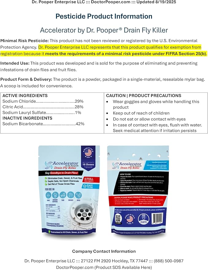 Drain Fly Killer Powder – Eliminates Drain Flies & Sewer Flies in Drains, Sinks, Showers – Fast-Acting Treatment - Septic Safe & Made in USA