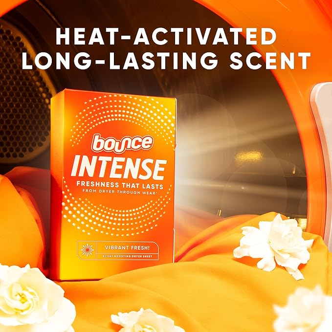Bounce Intense Dryer Sheets, Vibrant Fresh, 80 Count, Scent Boosting Dryer Sheet Formulated to Fight Wrinkles and Static