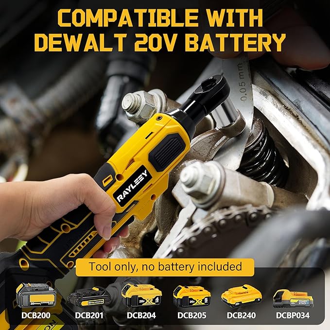 3/8" Cordless Ratchet Wrench for DEWALT 20V MAX Battery, 45 Ft-lbs(60 N.m) Power Electric Ratchet Tool Kit, Variable Speed Control, 7 Sockets, 1/4"Adapter & 3" Extension Bar (Tool Only)
