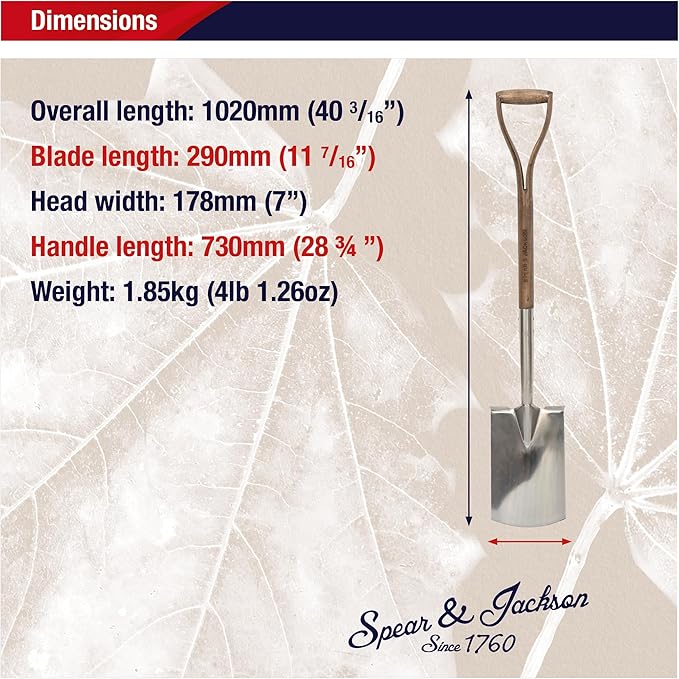 Spear & Jackson Digging Spade, Traditional Stainless Range Garden Tool, Treaded Stainless Steel Head and Ash Wood Handle for Efficient Soil Digging