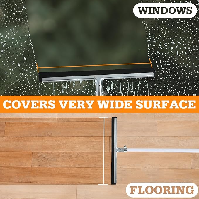 Lasnten 2pcs Double Foam Floor Squeegee for Concrete Industrial Floor Scrubber Stainless Steel Cleaning Squeegee with Rubber Heavy Duty Broom EVA Foam Blade for Garage Window Pool (22 Inch)