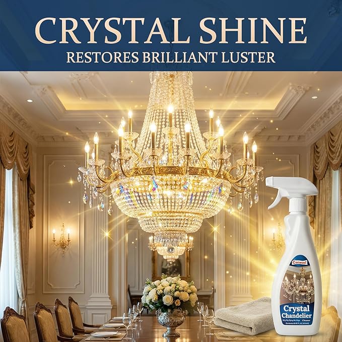 Crystal Chandelier Cleaner Spray, No-Wipe Drip Dry, Easy-to-Use Streak-Free Shine, Safe for Crystal Glass & Metal Fixtures, Ideal for High Ceiling Lighting (16.91 oz)