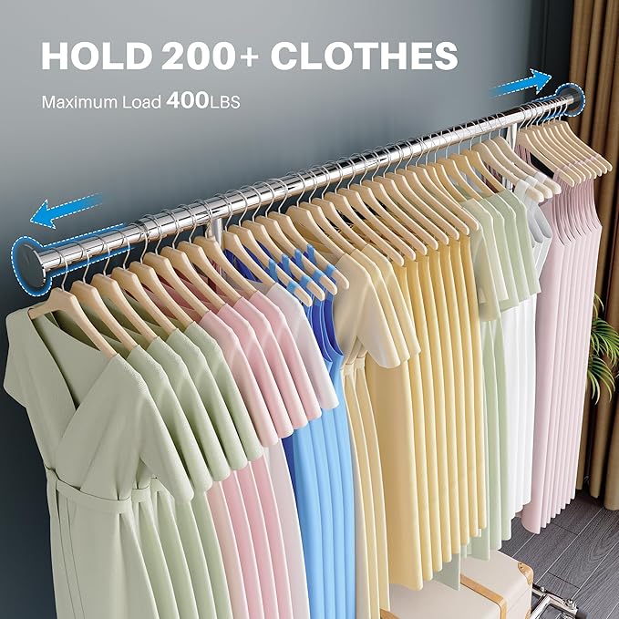 HOKEEPER Clothes Rack, Rolling Clothing Racks for Hanging Clothes, Portable Clothes Rack with Lockable Wheels, Commercial Heavy Duty Garment Rack for Bedroom, Living Room, Laundry, Balcony Collapsible
