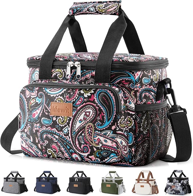 Lifewit Medium Lunch Bag, Insulated Lunch Box, Soft Cooler Cooling Tote for Adult Men Women, Paisley 12-Can (9L)