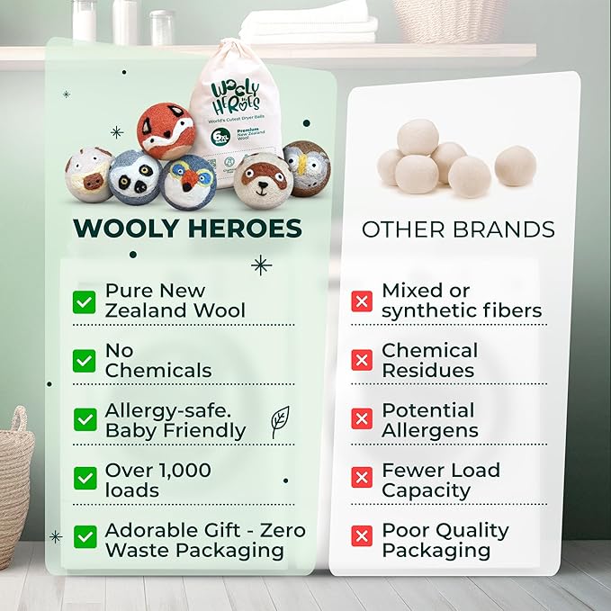 No More Dryer Sheets! XL Wool Dryer Balls 6-Pack, Reusable Laundry Softener & Static Reducer, Eco-Friendly, Long-Lasting, Safe for Sensitive Skin