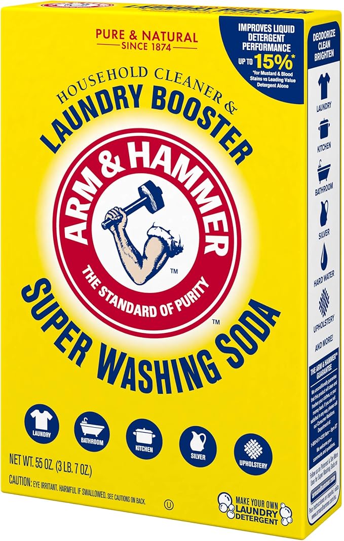 ARM & HAMMER Super Washing Soda Household Cleaner and Laundry Booster, Versatile Natural Home Cleaner, Powder Laundry Additive, 55 oz Box (Pack of 2)