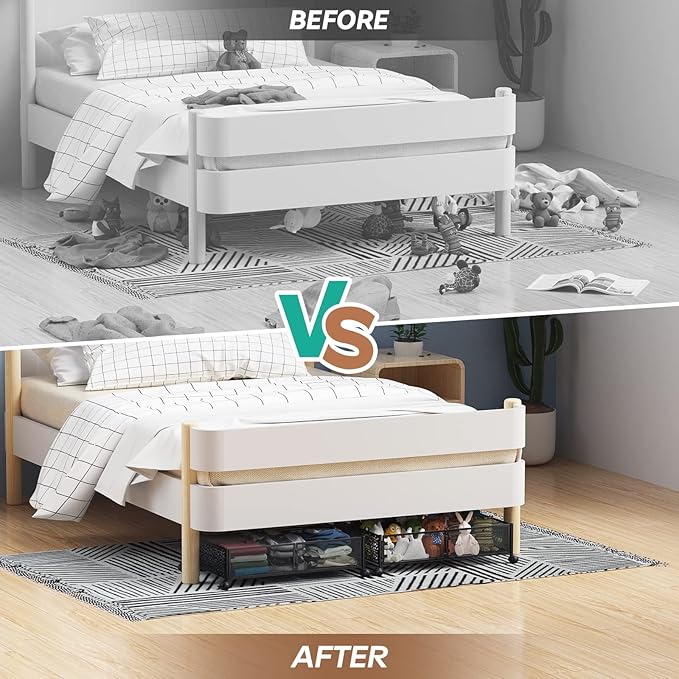 PHINOX Under Bed Storage Containers with Wheels, Under Bed Shoe Storage Organizer Drawer, Tool-free Assembly Metal Storage Containers for Bedroom Clothes Shoes Blankets -2PCK