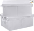HOONEX Storage Bins with Lids for Organizing, Pack of 2, Storage Boxes with 2 Carrying Handles and Sturdy Heavy Cardboard, 16.5" L x 11.8" W x 7.5" H for Shoes, Books, Clothes, Nursery, White
