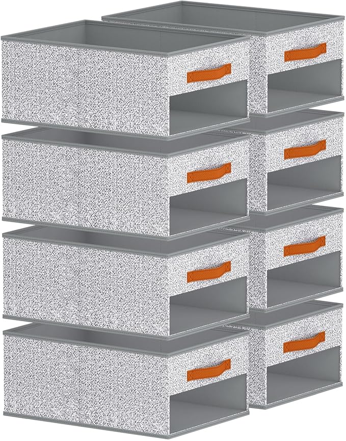 Homsorout Drawer Organizers and Storage - 8 Pack Foldable Pants Organizer with Clear Window & Handles, Fabric Closet Organizer for Clothes, Jeans, Sweaters, Towels, T-shirt, Scarf (Ant Light Gray)