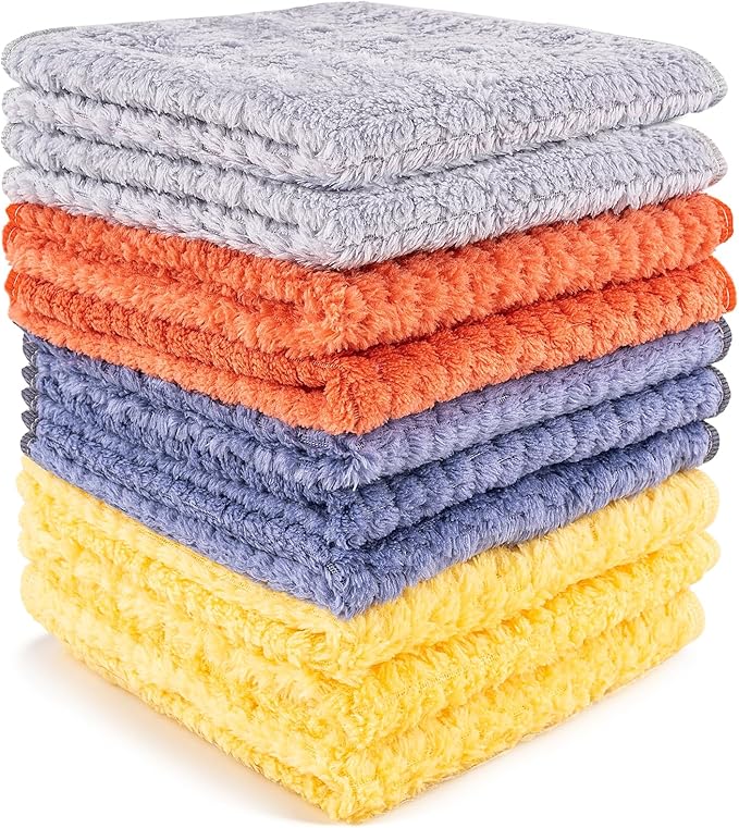 Microfiber Cleaning Cloth,10 Pack Cleaning Towels for Dish Drying Washing, 12"X12" Soft Absorbent, Streak-Free, Lint-Free, Reusable Microfiber Cloth Rags for Car, House, Kitchen(Assorted Color)