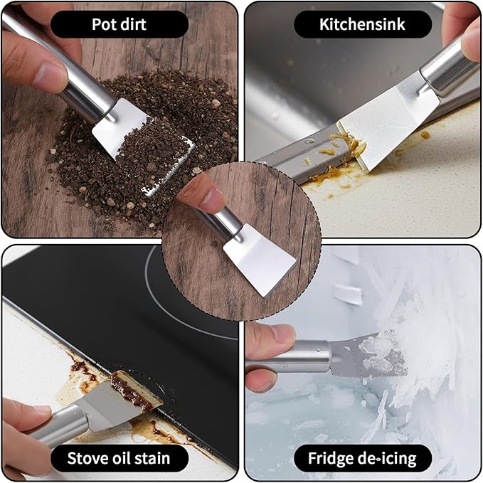 Kitchen Stove Cleaning Brush Scraper Tool Set Heavy Duty Stainless Steel Putty Scraper Stoves Deep Gas Stove Brass Wire Brushes Cleaning Brush Grime Rust Cleaner for Gas Cooktop Pot Pan