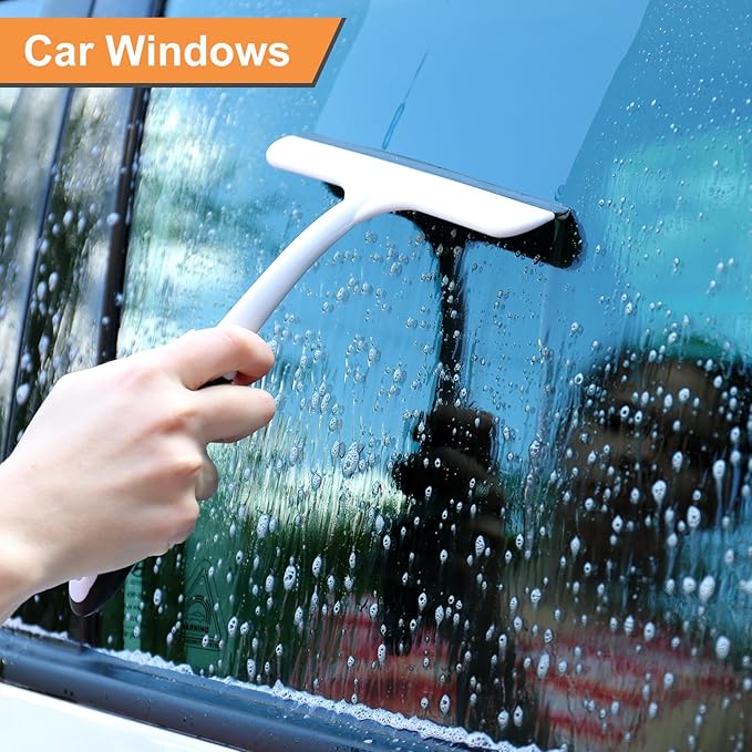 HARFINGTON 2pcs Shower Squeegee 8.8 Inch Length Water Blade Cleaner Tool Household Mirror Squeegee with Hole for Windshield Window Cleaning Glass Door, White