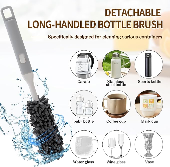 Bottle Brush Cleaning Set: Includes 2 Three-in-one Portable Travel Crevice Brushes and 1 Cup Brush with Removable Handle. Ideal for Cleaning lids, Straws, and Water Bottles.
