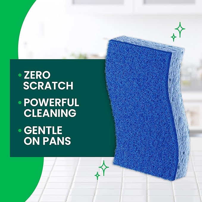 Scotch-Brite Zero Scratch Scrub Sponge, 9 Kitchen Sponges for Cleaning Around the Home, Bathroom & More, Effective + Gentle Dish Scrubber, Best for Nonstick Pots and Pans, Safe on Most Surfaces