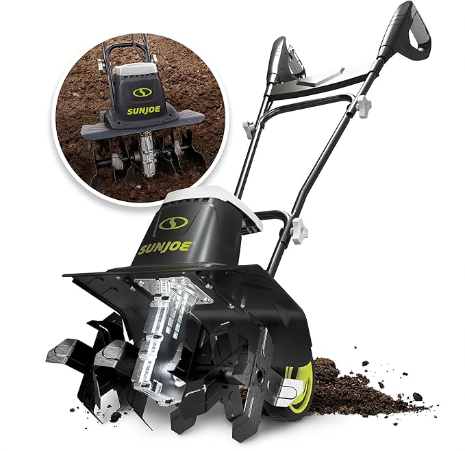 Sun Joe Corded Electric Garden Tiller & Cultivator with Steel Tines, 16 Inch, 12-Amp Motor - Heavy-Duty Tilling Machine for Lawn, Yard, and Gardening Care, TJ603E