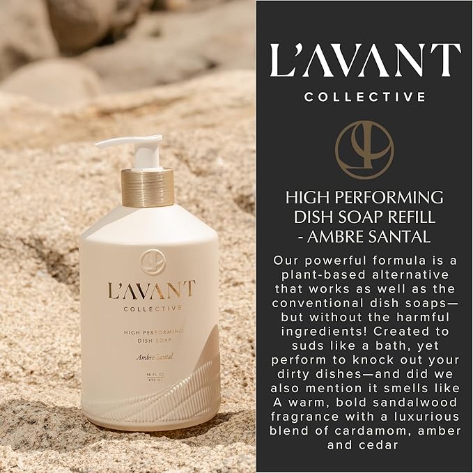 L’AVANT Collective High Performing Dish Soap Refill | Plant-Based, Naturally Derived Formula, Ambre Santal Scent | 32 fl oz Refill Pouch | Sustainable Luxury Kitchen Cleaning Solution
