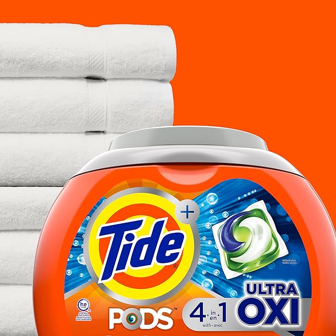 Tide 4-n-1 Ultra Oxi PODS Laundry Detergent Pacs, 57 Count, HE Compatible, Built in Pre-treater for Stains