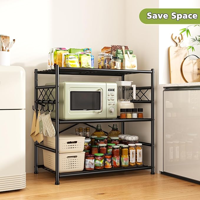 Durayloly 3Tier Storage Shelves Metal Shelving Unit Organizer,Adjustable Wire Shelving Rack Pantry Kitchen with Hooks,Shelves for Laundry,Office and Bathroom closet shelves 23.6" W x 13.8" D x 30.9" H