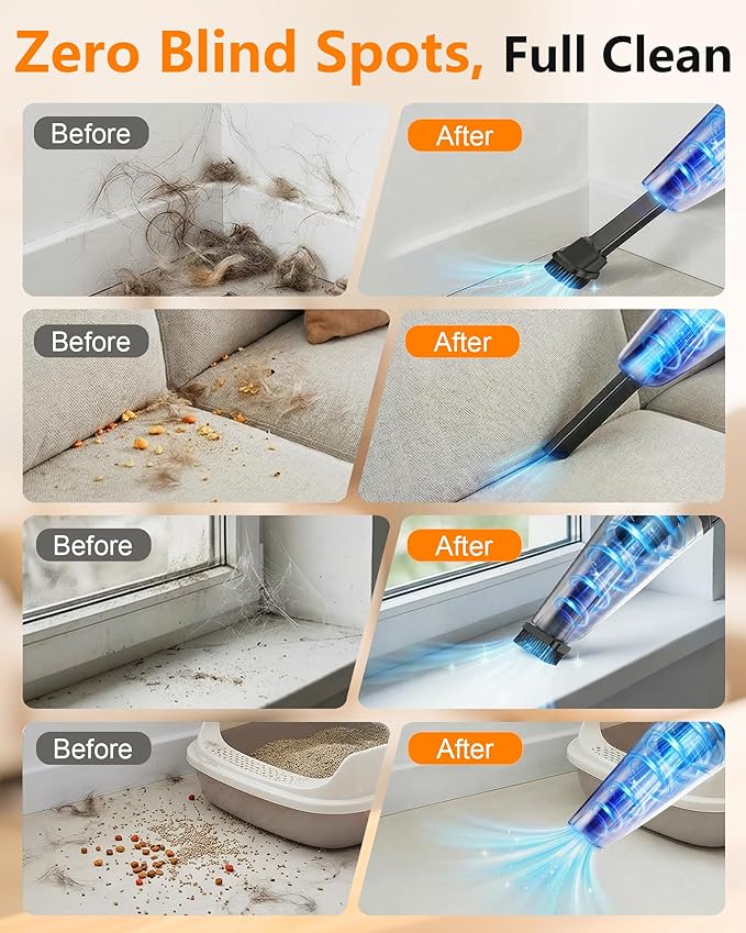 15-Minute Fast Cleaning 120㎡ Rooms Handheld Vacuum Cordless - 16000Pa Strong Suction Brushless Motor Portable Vacuum - 1000mL Dust Cup One-Touch Emptying No Mess - Ease Use for Debris Hair Cat Litter
