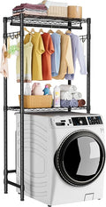 Golpart Over Washer and Dryer Shelves,2 Tier Adjustable Height Wire Shelving Laundry Room Storage Organization Clothes Drying Rack with Hanger Rod&Hooks,Space Saving Organizers Shelf,Black