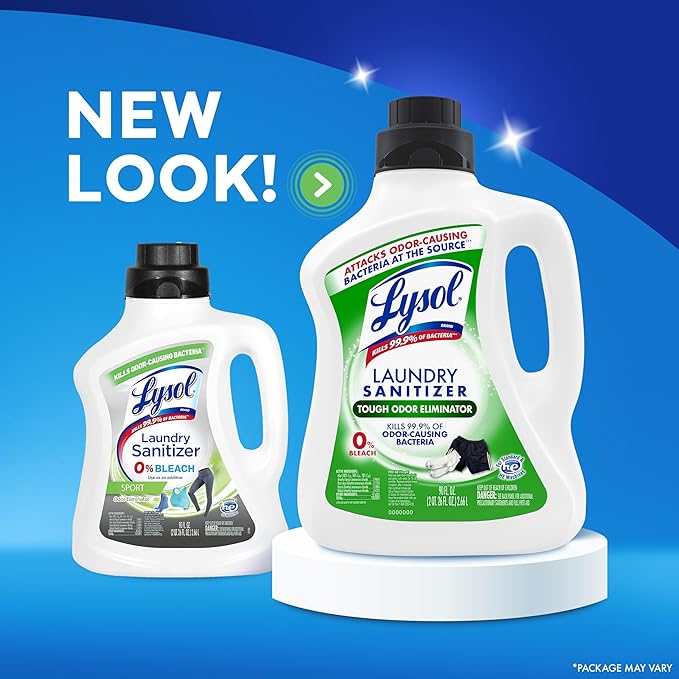 Lysol Tough Odor Eliminator Laundry Sanitizer Additive, Sanitizing Liquid for Gym Clothes and Activewear, 0% Bleach, Eliminates Odor Causing Bacteria, 90oz