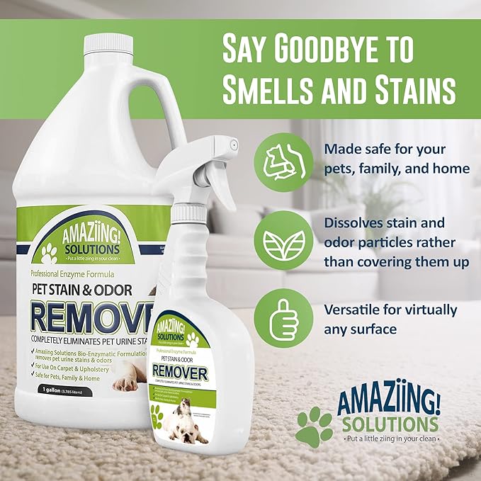 2-Pack Pet Stain and Odor Remover Enzyme Cleaner, Pet Urine Odor Eliminator Spray w/Gallon Refill - All Purpose Cleaner to Eliminate Pet Odor for Carpet and Hardwood Floors