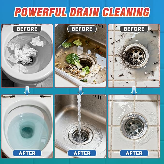 Drain Clog Remover, Crystal Lye Drain Opener, Hair Drains Clog Remover Unclog Bathroom and Kitchen Sinks, Drains, Shower Pipes, Removes Hair, Soap Scum, Blockages, 260g