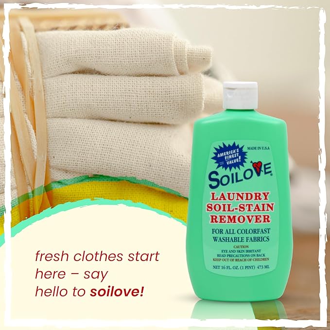 Soilove Laundry Stain Remover Liquid – 4 Bottles (16oz) – Powerful Prewash for Blood, Grease, Ink, Grass, Food, & More – Enzyme-Based Concentrated Stain Fighter for Clothes