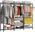 Golpart Coat Rack Clothes Wardrobe：Closet Organizer and Storage Clothing Garment Rack with Shelves Heavy Duty for Hanging Clothes Portable Adjustable Black 15.8" DX69 WX76.75 H