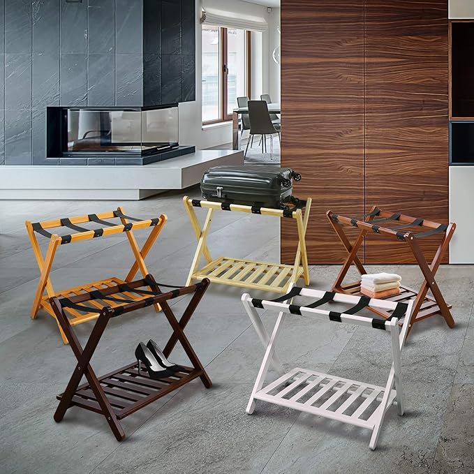 Casual Home Luggage Rack, Walnut, Solid Wood