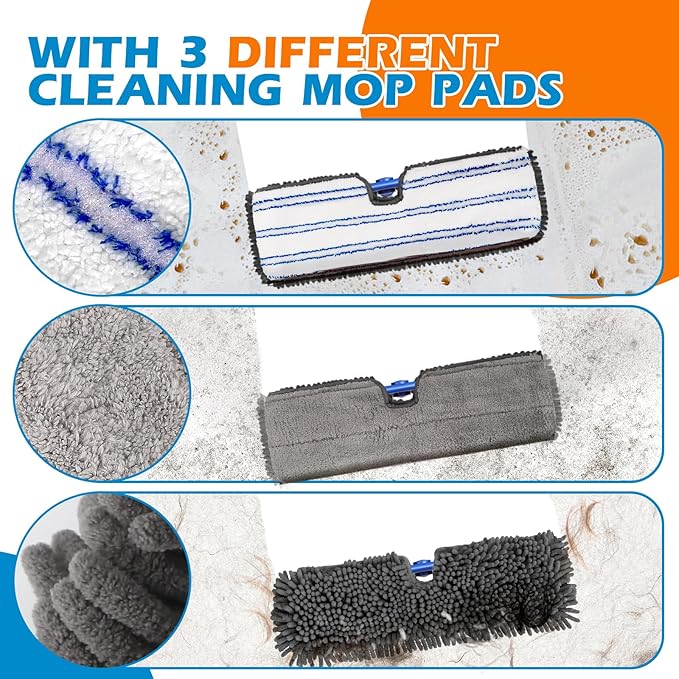 Mops for Floor Cleaning, Masthome Flat Dust Mop with 4 Reusable Pads, 2-Sided Microfiber Dust Mop for Wet & Dry Use, Flat Flip Mops for Hardwood, Laminate, Vinyl,Kitchen, Tile -1 Scraper