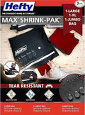 Hefty MAX Shrink-Pak Vacuum Seal Storage Bags for Clothing, Travel, Bedding | Tear-Proof, Dual-Valve Space Saver Compression Bags - 1 Large, 1 XL, 1 Jumbo
