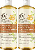 Dr. Jacobs Naturals Almond Castile All-in-One Cleaner and Soap - Plant-Based Formula for House Cleaning Floors and Appliances - Gentle on Skin and the Planet - 32 oz, 2 Pack