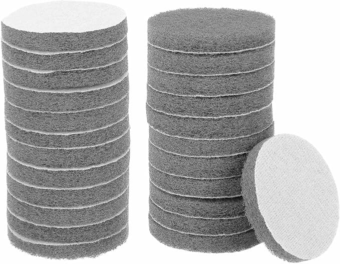 HARFINGTON 24pcs Scrubber Scouring Pads 800 Grits 3 Inch Drill Power Brush Hoop and Loop Surface Conditioning Disc Drill Scuffing Disc Scrub Pads for Home Kitchen Cleaning, Gray