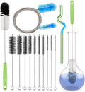 Set of 12 Tube Pipe Cleaners Kit - for Cleaning Narrow Neck Bottle, Curved Glass Tube, Hard-to-Reach Crevices,17” Long Handle Brush,8.2” Multi-Diameters Brushes,35” Flexible Dual-Head Cleaner