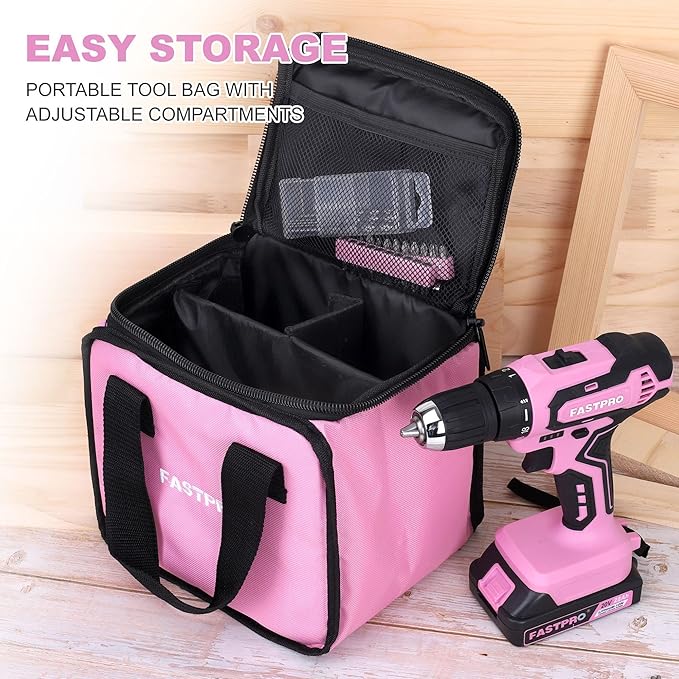 FASTPRO Pink Tool set -220-Piece Lady's Home Repairing Tool Kit & 20V Pink Cordless Lithium-ion Drill Driver