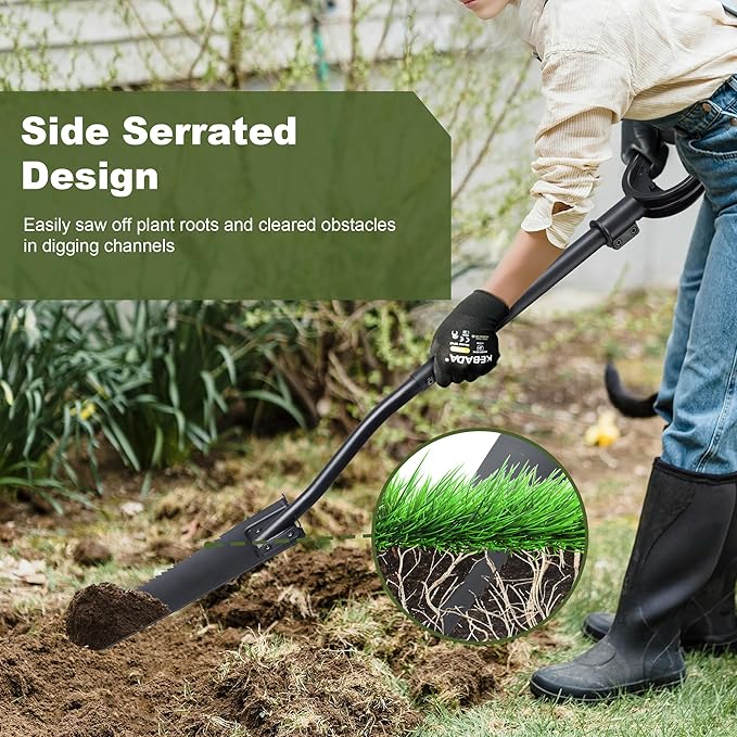 Spade Shovel, 45" Trench Shovel with 14.5" Long Narrow Spade for Digging, Trenching, Planting, Gardening, Heavy Duty with Serrations