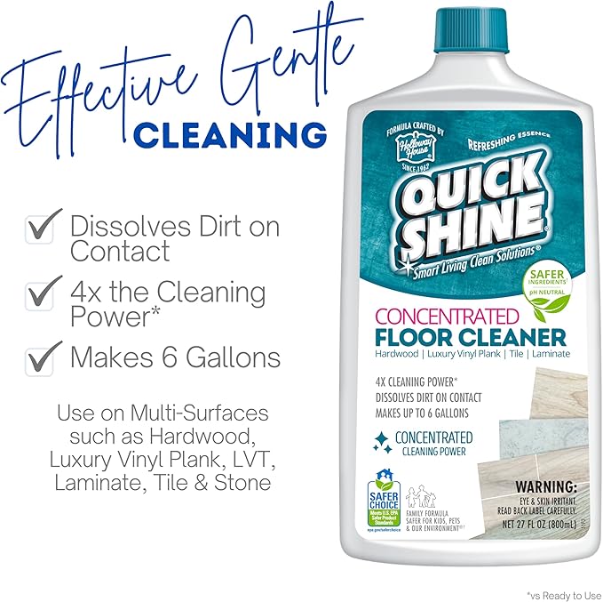 Quick Shine Multi Surface Concentrated Floor Cleaner 27oz Use on Hardwood, Laminate, Luxury Vinyl Plank LVT, Tile & Stone Dirt Dissolving & Powerful Cleaning Makes 27 Gallons